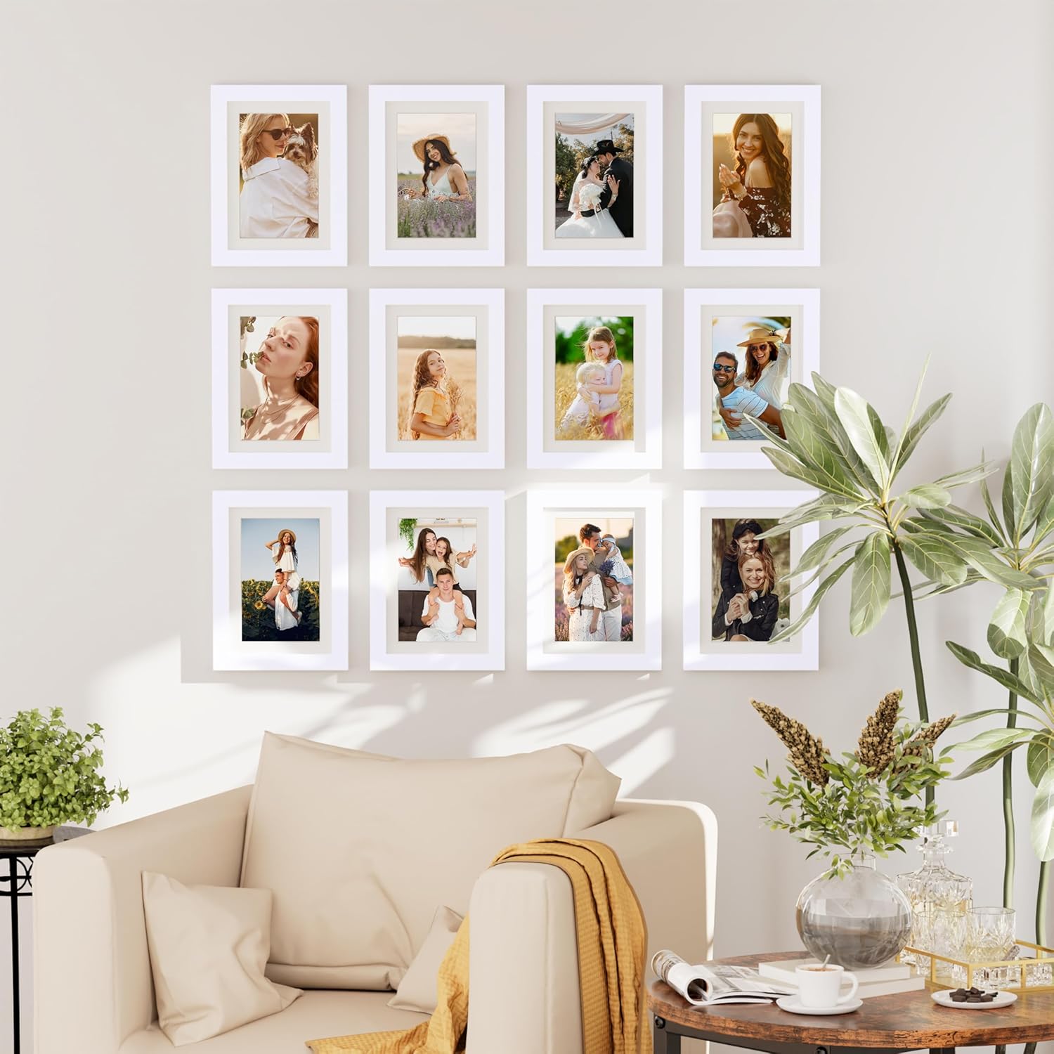 decorUhome 5x7 Picture Frame Set of 10, Display Photos 4x6 with Mat or 5x7 Unmatted for Picture Frames Collage Wall Decor, White - Image 2
