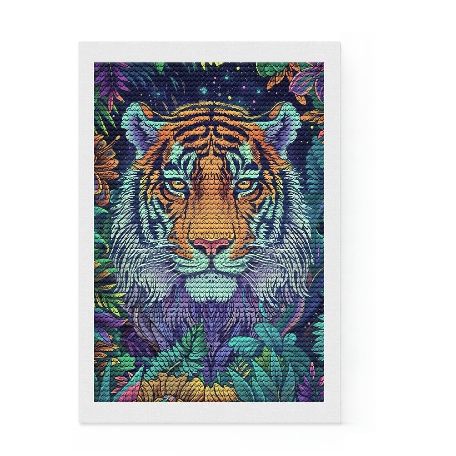 Junmoney Colorful Tiger Jungle Round Drill Diamond Painting 8"x12", with Tool Kit, Easy to Follow Symbols, Farmhouse Decor, for Craft Lovers