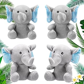 4 Pcs Mini Elephant Stuffed Animals Elephant Plush Toys Plush Stuffed Elephant Cute Soft Forest Animals for Baby Shower Boys Girls Elephant Themed Birthday Party Supplies (Grey Blue,Classic)