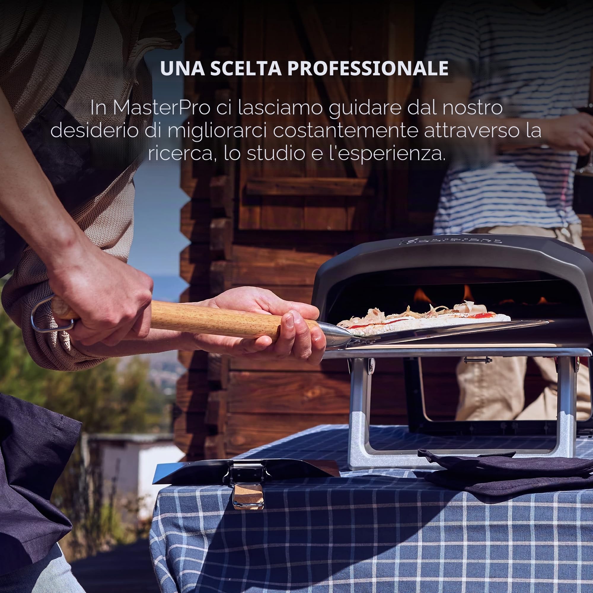 MasterPRO Foodies - Buccia per pizza da forno - In acciaio inox - Diametro 30,5 cm e lunghezza 87 cm - Manico lungo effetto legno - Testa rotonda - Testa rotonda