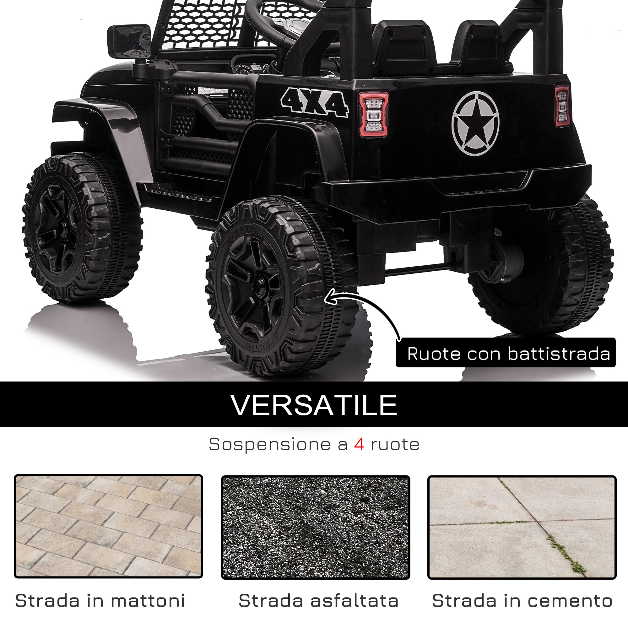 HOMCOM Macchina Elettrica per Bambini 3-6 Anni da 12V con Telecomando e Guida Manuale, Doppio Motore, Fari e Clacson, 100x64.2x71 cm, Nero