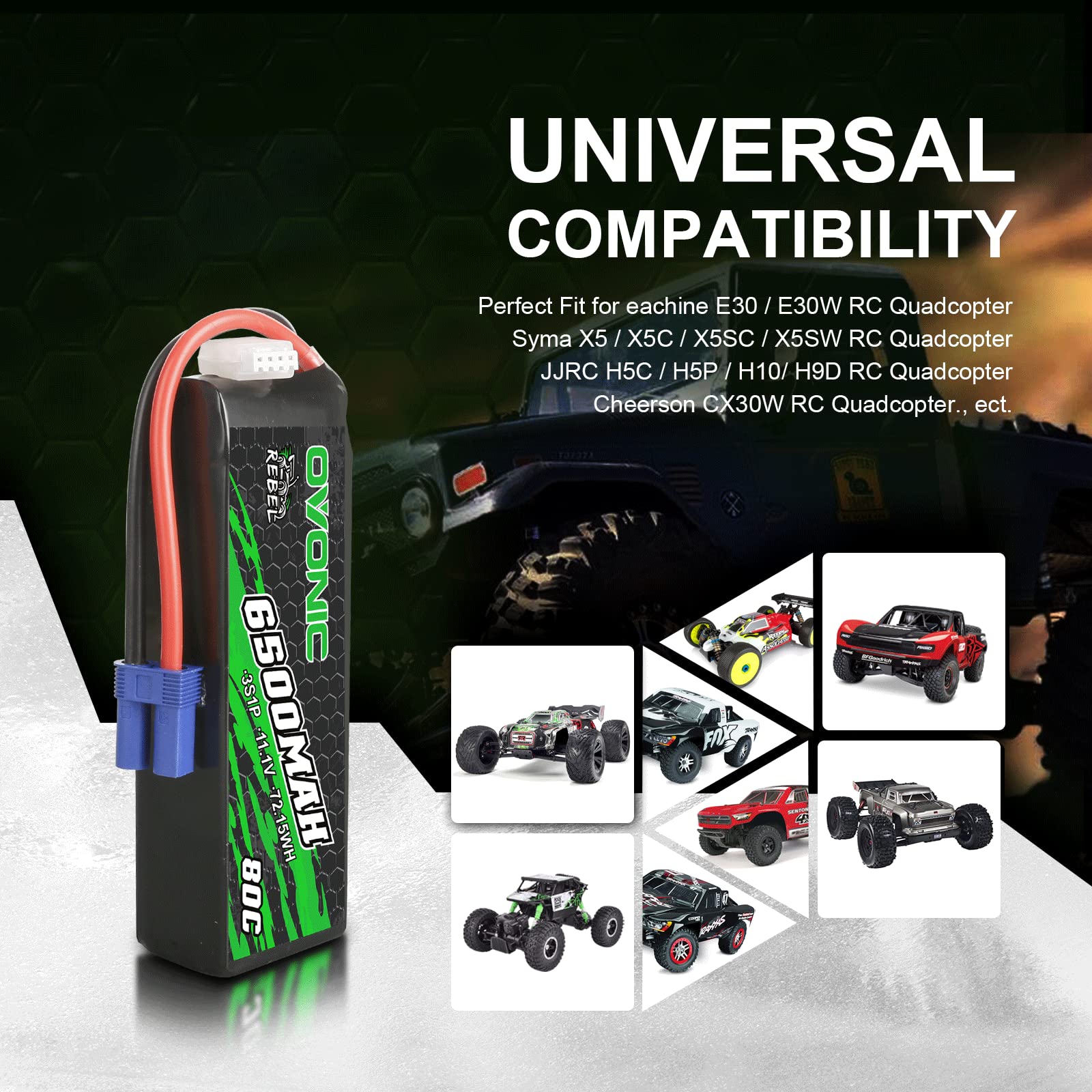 OVONIC Lipo akumulator 80C 11,1V 6500mAh 3S LiPo akumulator z wtyczką EC5 do RC Car Monster Truck RC Truck RC Truggy Buggy RC Hobby