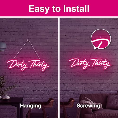 Miniatura 4 de ZPLNOSIN Dirty Thirty - Letrero de neón para decoración de pared, letrero con luz LED para decoración de fiesta de cumpleaños, letrero de luz de
