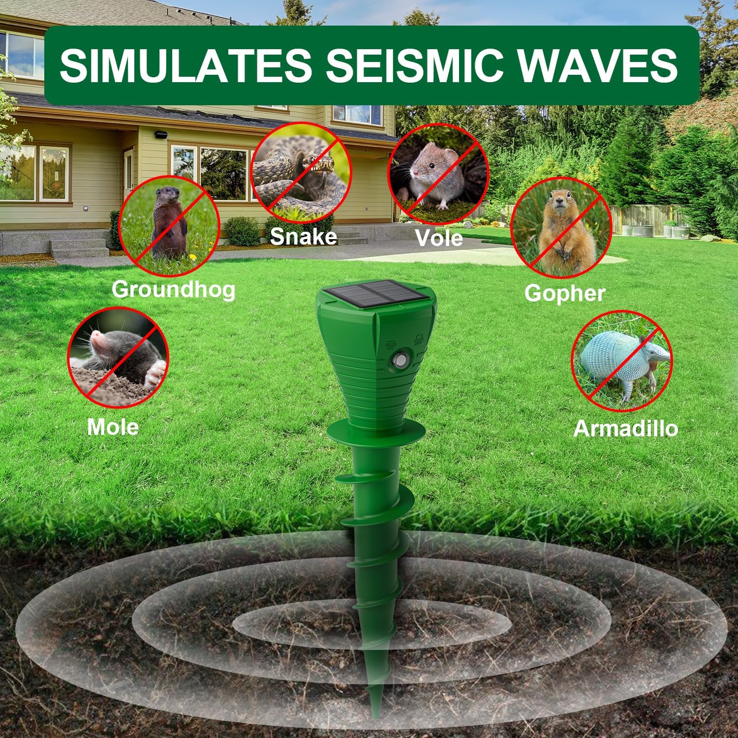 Maulwurf Vertreiber Solar mit KIWechselfrequenz, Maulwurfschreck &Wuhlmausschreck, Fluisterleise, IP65 wasserdicht, Effektive Maulwurf Abwehr Geg Maulwurfe und Wuhlmause, 4er Set