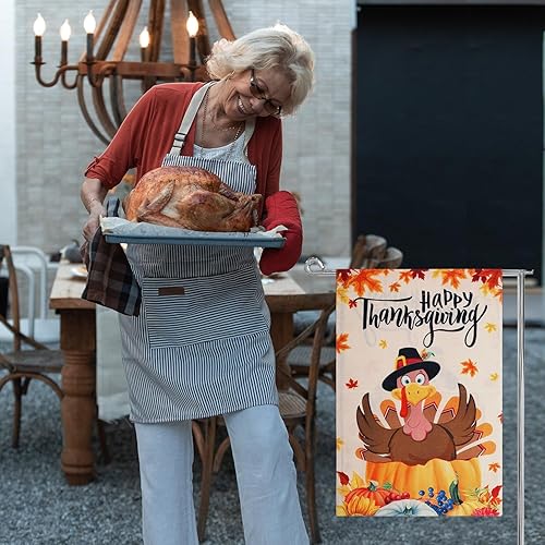 Miniatura 5 de Bandera de jardín de Acción de Gracias, de arpillera de 12 x 18 pulgadas, de doble cara, decorativa, de pavo, calabaza, pavo, hoja de arce, banderas