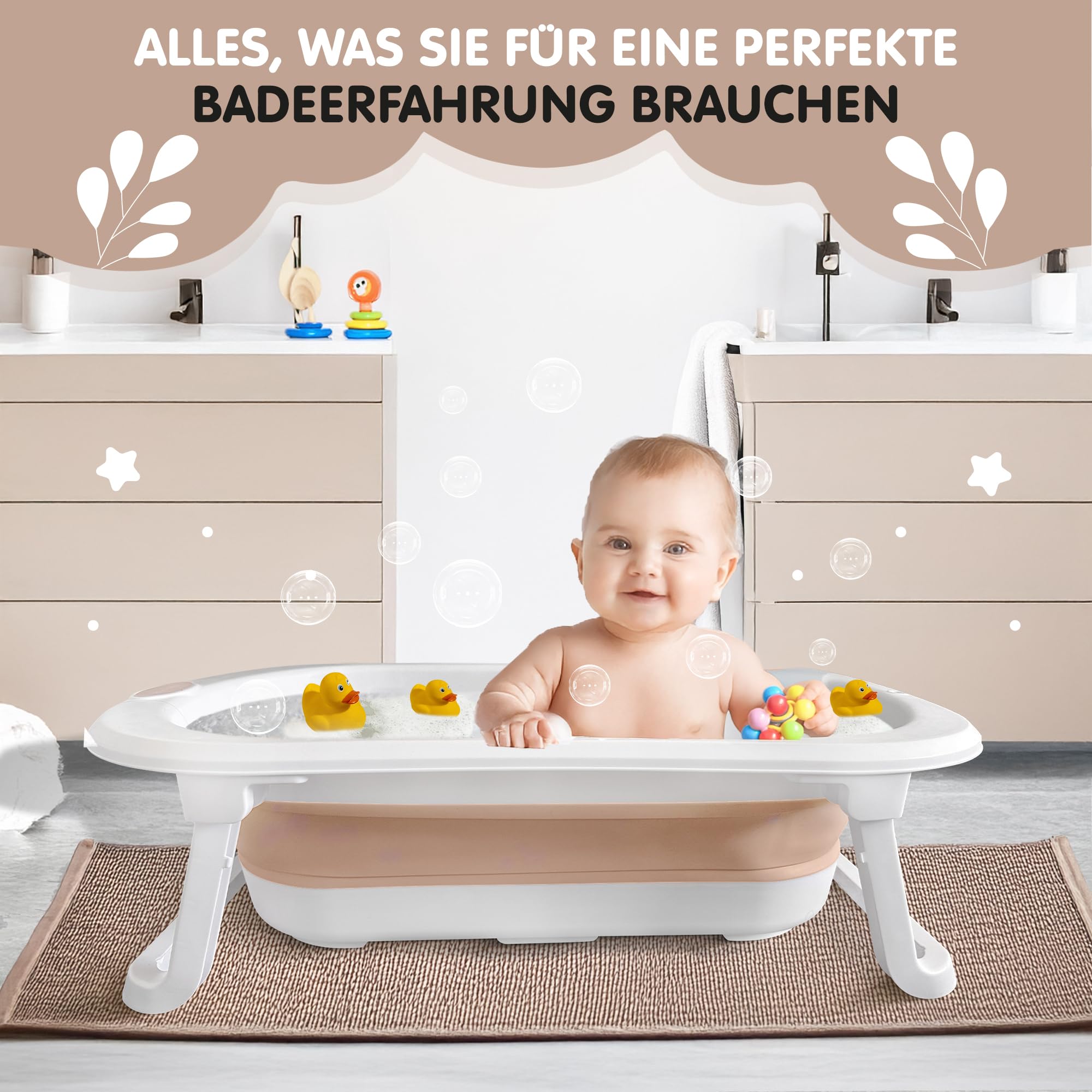 XXL Babywanne faltbar FawnsLife - faltbare badewanne baby mit bequemen Sitz und faltbarer Wassereimer- baby badewanne faltbar in Premium Qualität, praktisch für kleine Räume und Reisen.