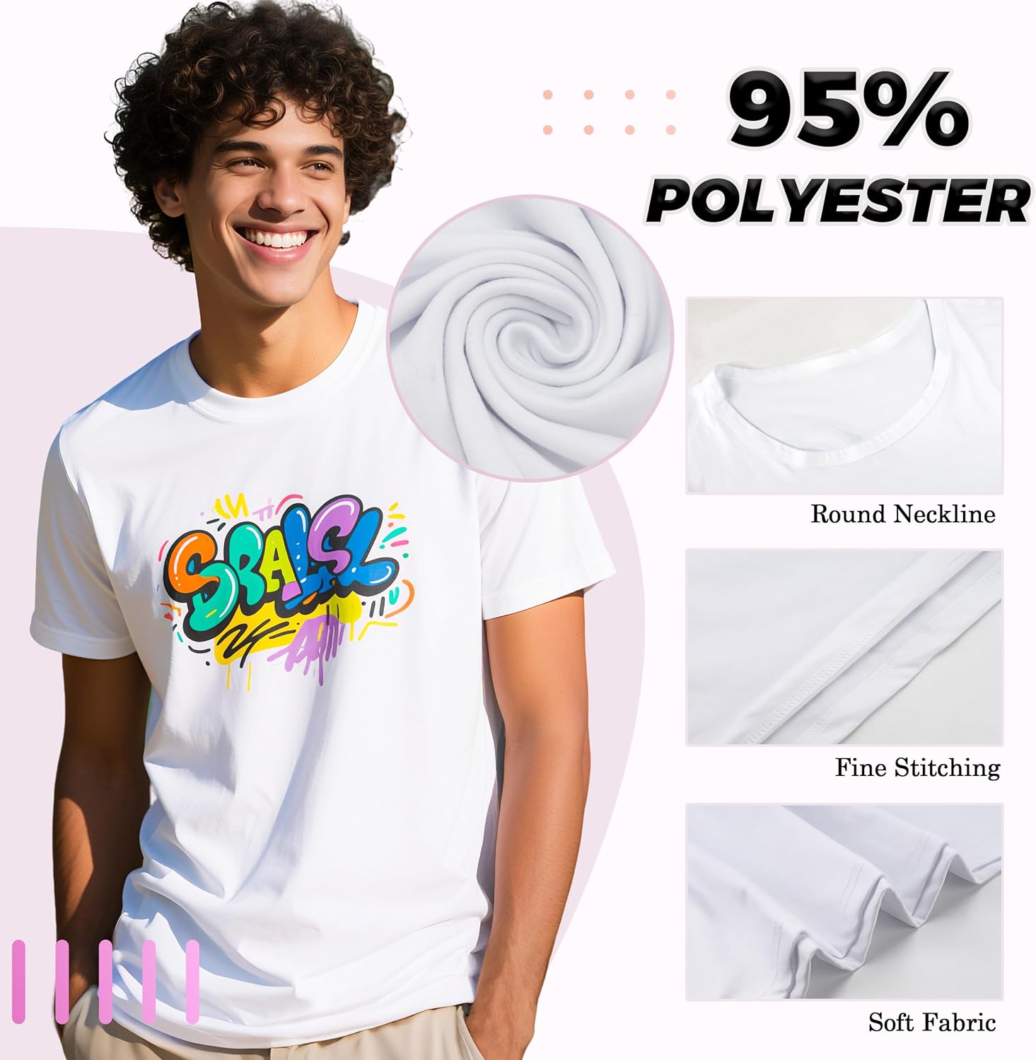 Joyclub White T Shirts Polyester Bulk Sublimation Blanks Wholesale Unisex Crew Neck Short Sleeve for Heat Transfer - Image 3