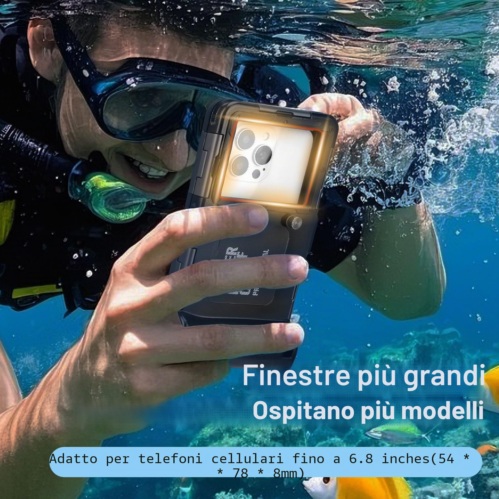 Custodia subacquea universale per smartphone da 4,7 – 6,9 pollici, protezione professionale [15 m/50 ft], touch screen, con mirino anti-appannamento, custodia impermeabile per snorkeling, surf, foto e