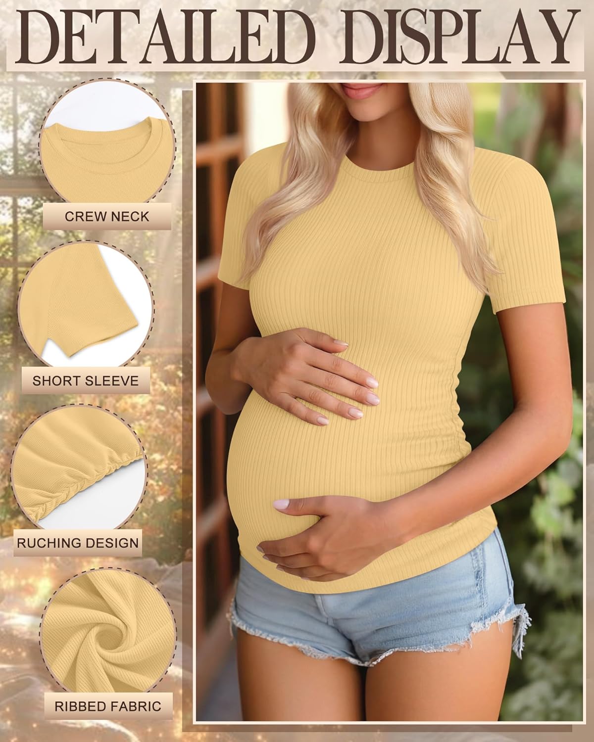 Ficerd 3 Pack Women's Maternity Shirts Cotton Short Sleeve Pregnancy Tops Side Ruched Ribbed Casual Mama tees Clothes - Image 4