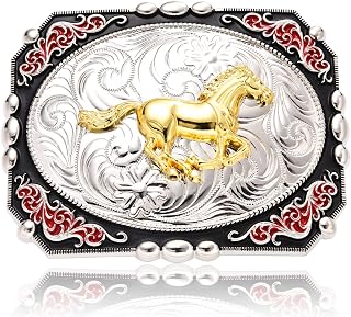 Long Horn Bull Belt Buckles for Men, Horse Eagle Cross Horseman Floral Engraved Western Cowboy Large Texas Buckle