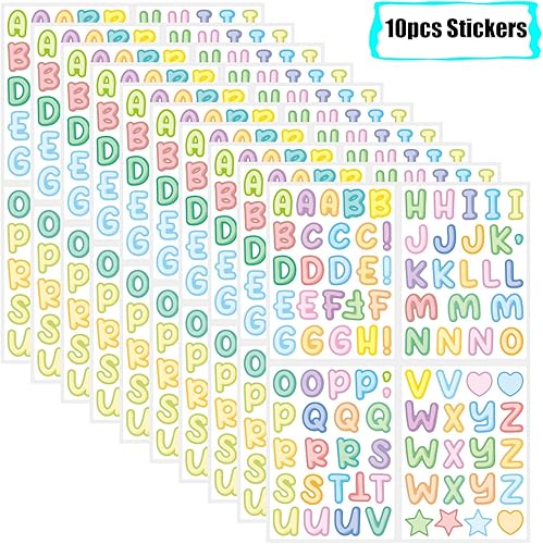 Miniatura 8 de 10 hojas de calcomanías de letras coloridas para niños, 890 calcomanías del alfabeto, impermeables, botellas de agua, calcomanías de vinilo para