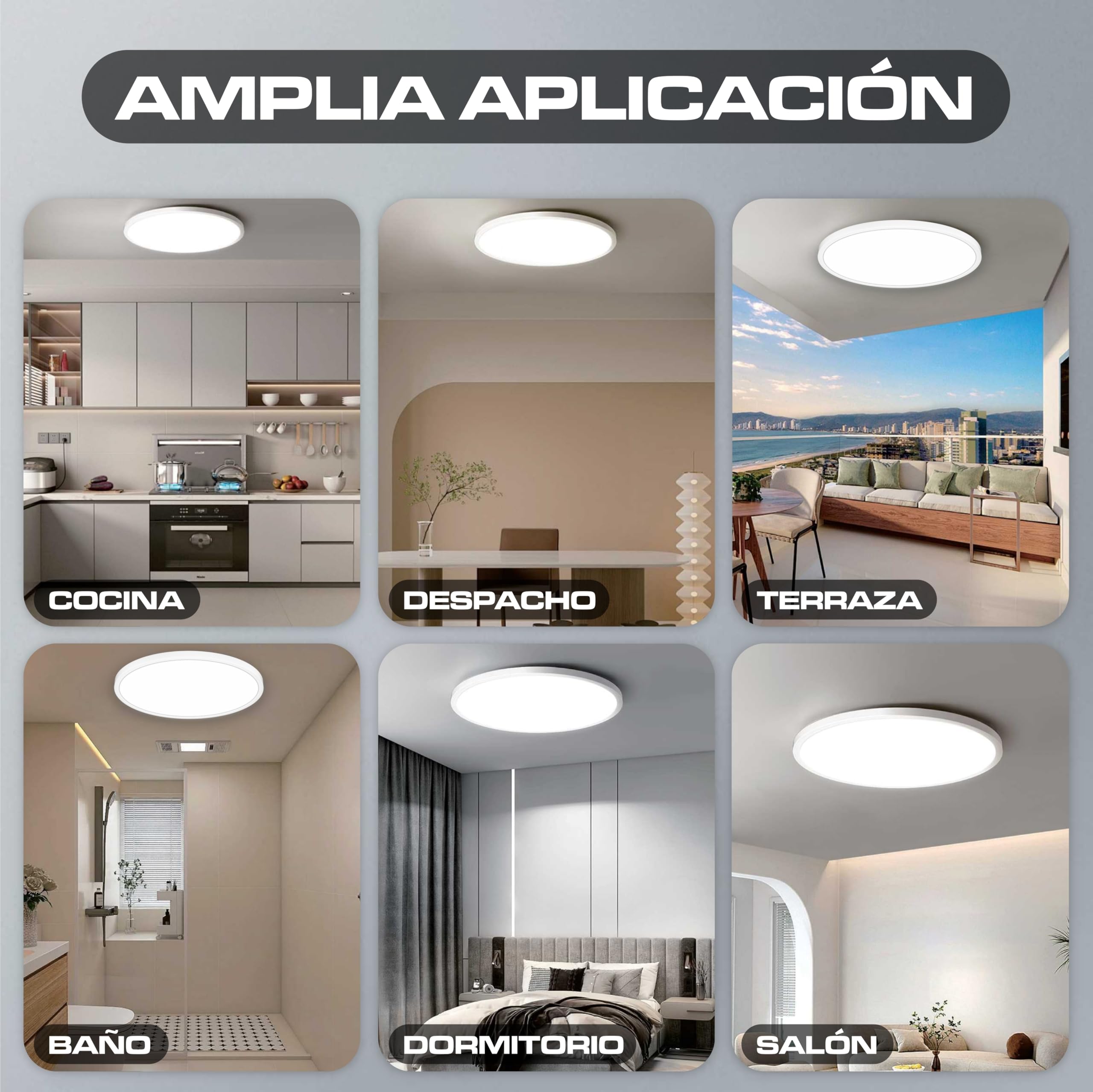 CLAR - Lámparas De Techo Salón, Plafón LED Techo 23 cm, Plafón Salón, Plafones Para Techo Led, Plafón Led Techo Cocina, Blanco Neutro 4000ºK, 24W (Pack 5)