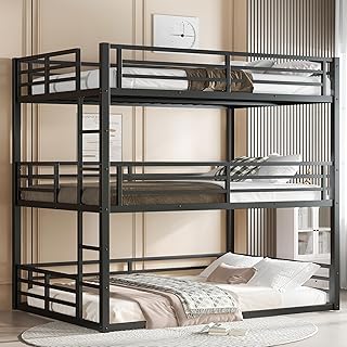 Bellemave Heavy Duty Triple Bunk Bed for Multiple Kids,Full Over Full Over Full Size