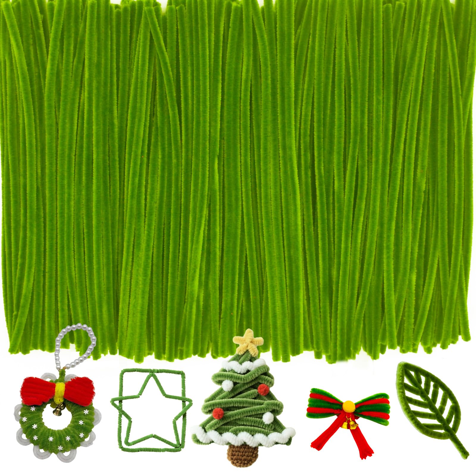 200pcs Moss Green Pipe Cleaners,Art and Craft Supplies,Chenille Stems,Limpia Pipas,Fake Flowers for Decor,Christmas Birthday Gift for Art Supplies for Projects Creative,Toys for Ages 8-13