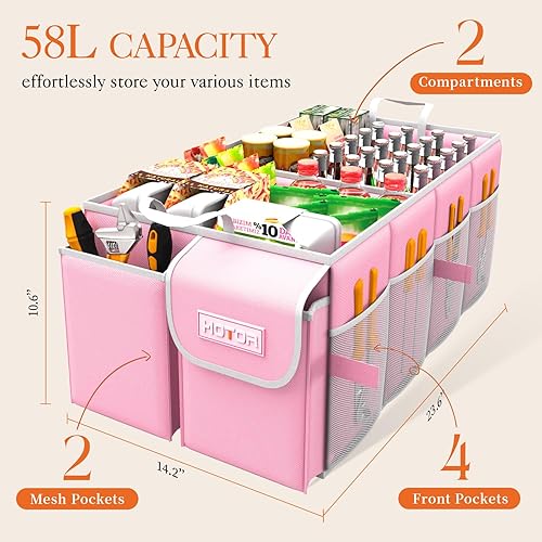 Miniatura 10 de HOTOR Organizador de maletero para automóvil, organizador de coche de gran capacidad, organizador plegable para SUV y sedanes, organización de