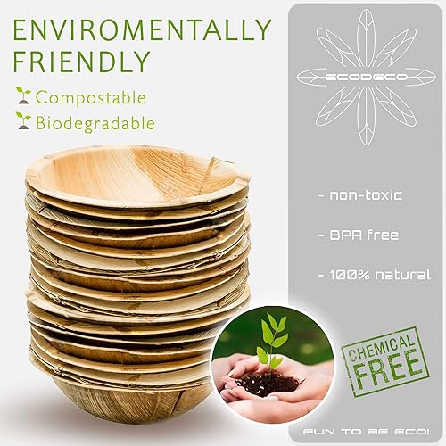 Miniatura 3 de Platos compostables de hoja de palmera  25 piezas  Platos desechables ecológicos como bambú (8.5 pulgadas grandes 40 onzas tazones para servir)