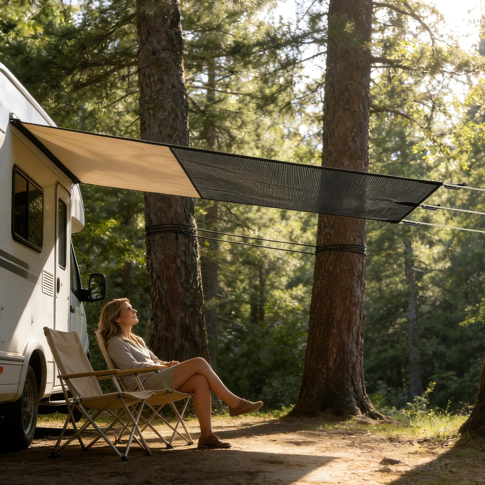 Sonnenschutz Wohnmobil Vorderwand 3,3 x 2 m Universeller RV View Blocker Sonnenschutz Markisen, Sunblocker Vorderwand Markise für Camping & Wohnmobil, für Ø 4–10 mm Kederleisten