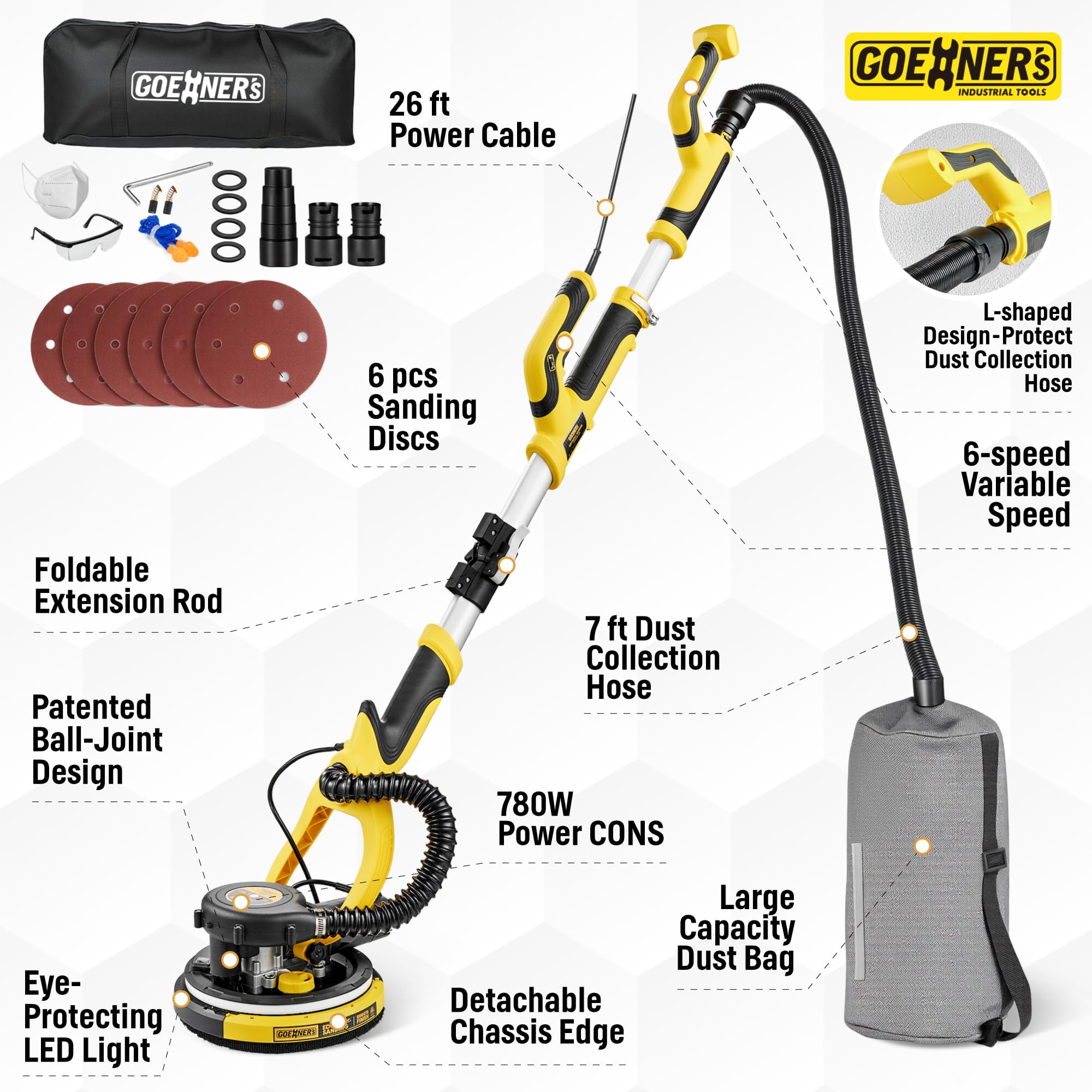 Electric Drywall Sander with Vacuum - Powerful & Cordless -6 Electric Drywall Sander with Vacuum - Powerful & Cordless -6