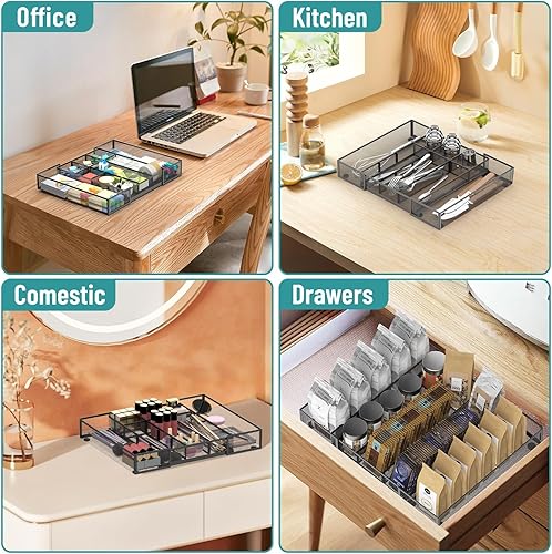 Miniatura 7 de Organizador de cajones de escritorio expandible, 10 compartimentos ajustables, bandeja de malla con 5 divisores, almacenamiento versátil para