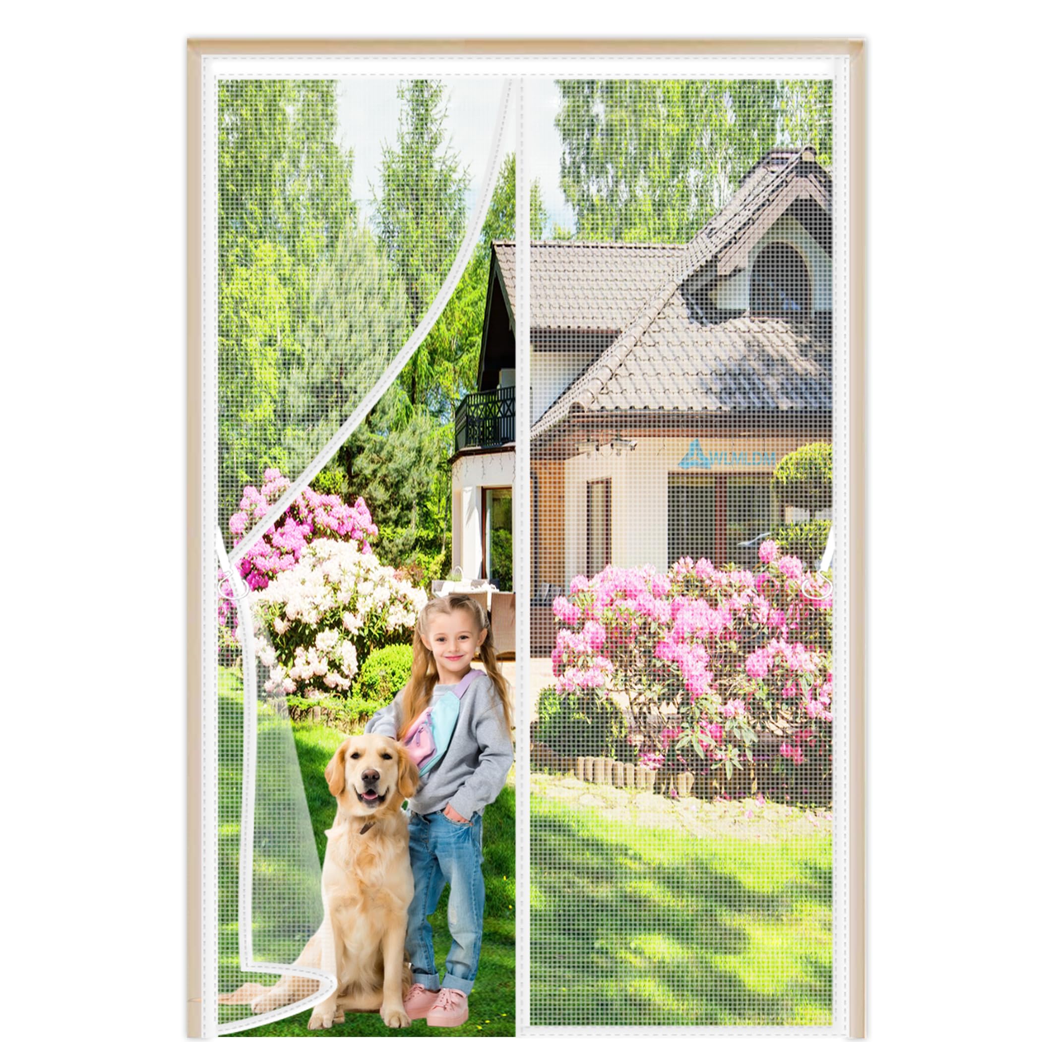 Fly Screens for Double Doors 155x200cm Fly Insect Screen Mesh Door Curtain Nets for Doors Magnets Self Sealing Keep Away from Mosquitoes for Living Room Balcony Customizable White