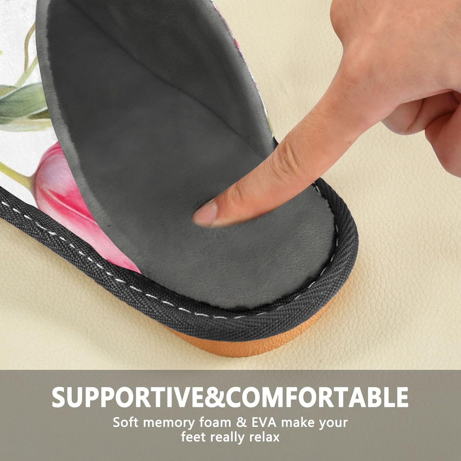 Pink Tulip Flower House Slippers – Cozy Fuzzy Slippers for Guests, Washable & Disposable, Perfect for Shoeless Home, Spa & Hotel Use A111485