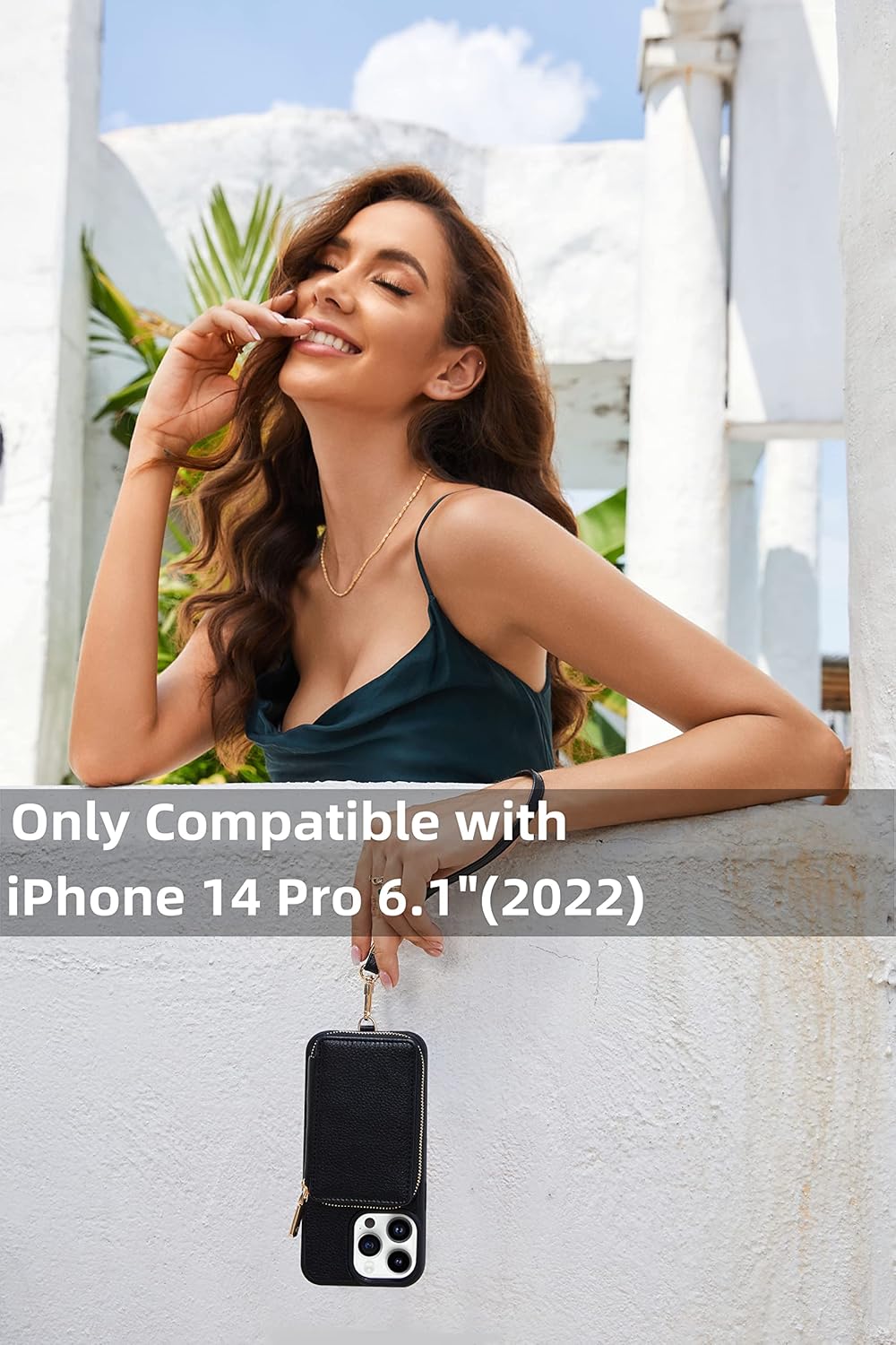 ZVE for iPhone 14 Pro Wallet Case with Wrist Strap, Zipper iPhone Case with RFID Blocking Card Holder, Leather Purse for Women Cover Compatible with iPhone 14 Pro, 6.1"(2022) - Black - Image 3