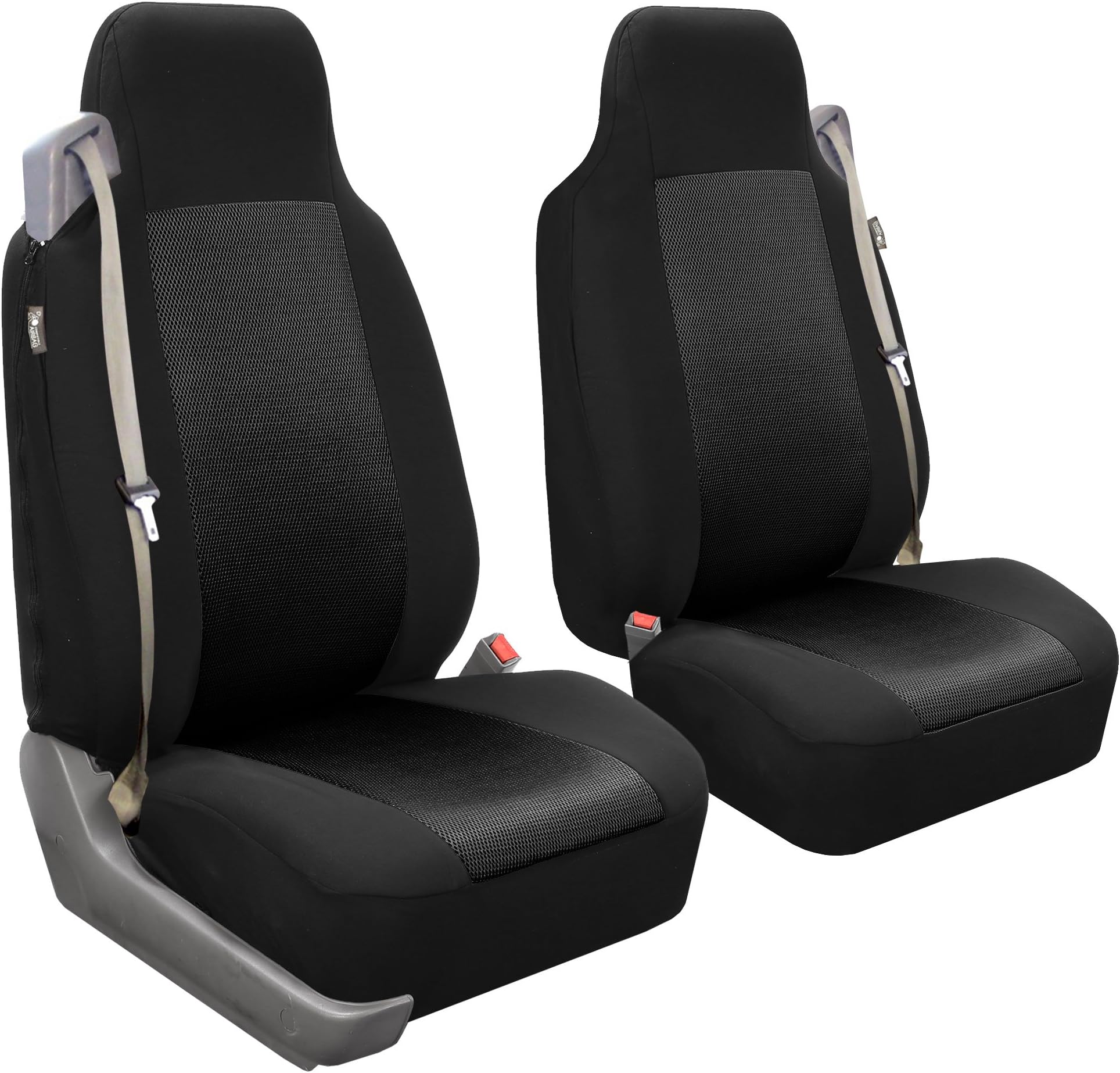FH Group FB302BLACK102 Black Classic Cloth Front High Back Seat Cover, Set of 2 (Solid Built-In Seatbelt Compatible)