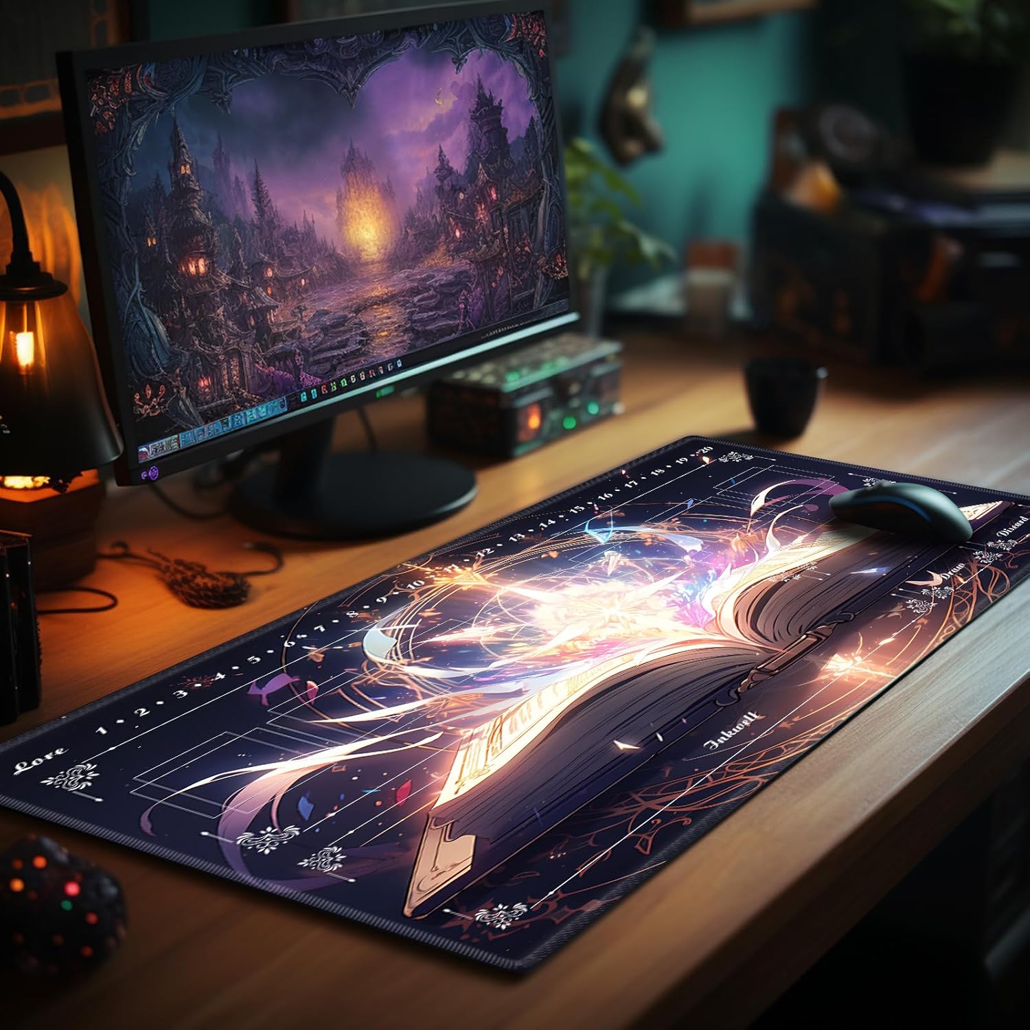 Playmat with Zones for Card Game Playing, Compatible with Lorcana TCG Cards Game Mats 24"x14" Commander Deck Gaming Duel Mat Card Gameplay Mats for Beginner, Magic Knowledge Book