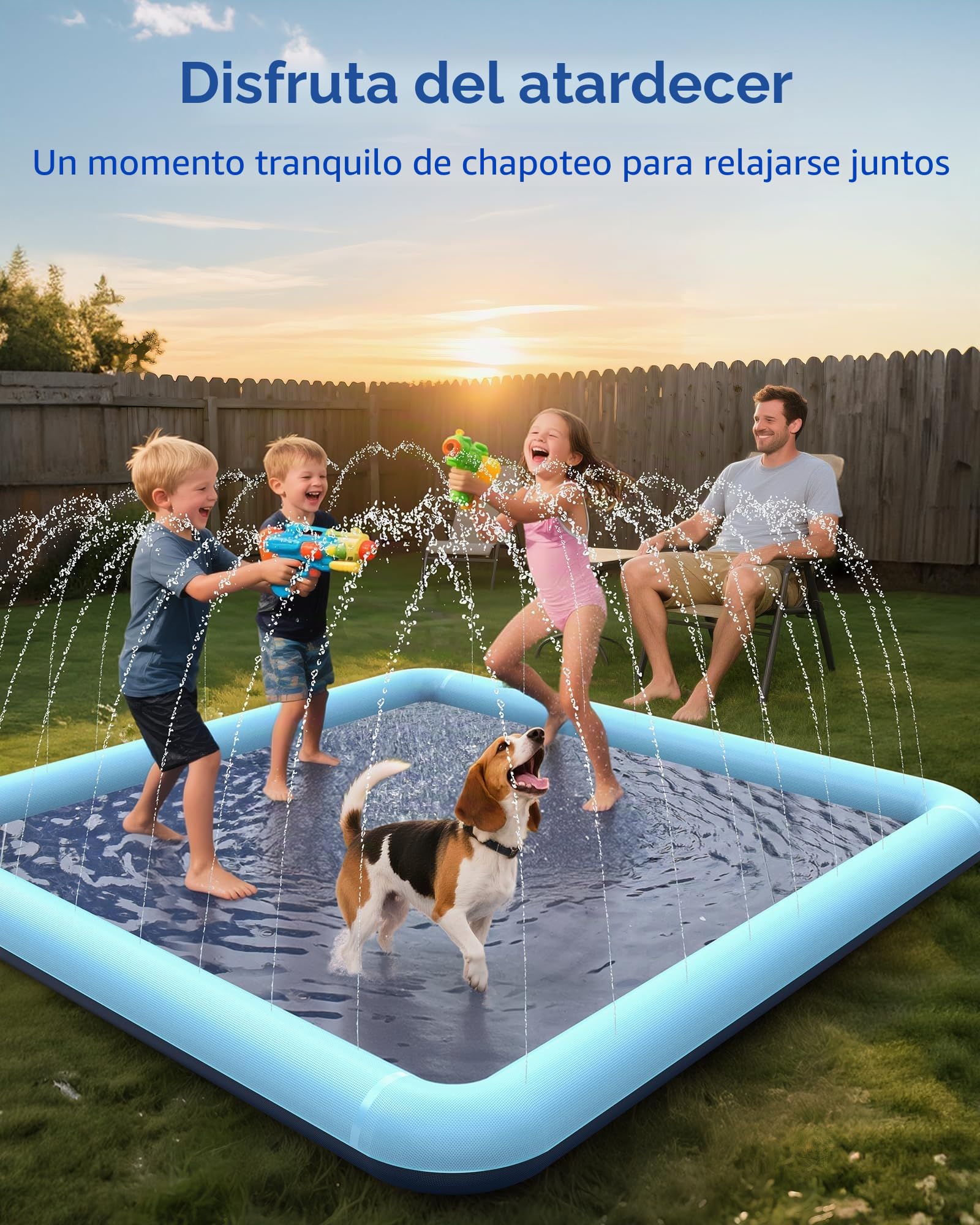 Piscina Chorros Niños y Perros, Splash Pad Perros con Borde Reforzado, Juegos de Agua para Niños Diseño Antideslizante, Juguete de Agua de Verano para Jardín y Exteriores (170CM)