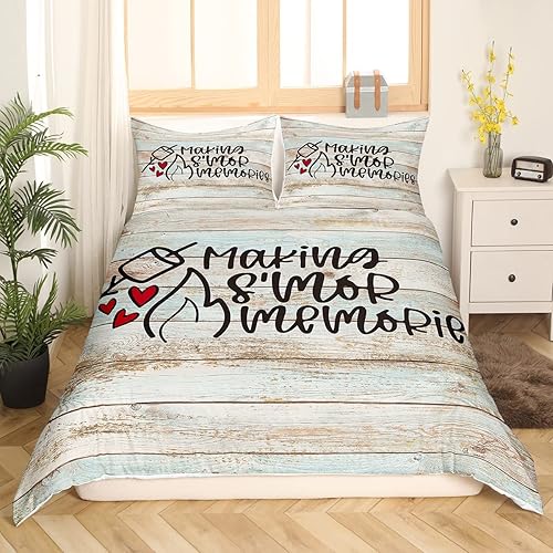 Miniatura 6 de Feelyou Juego de ropa de cama tamaño Queen Happy Camping funda de edredón para niños y adultos, 1 funda de edredón con 2 fundas de almohada (sin