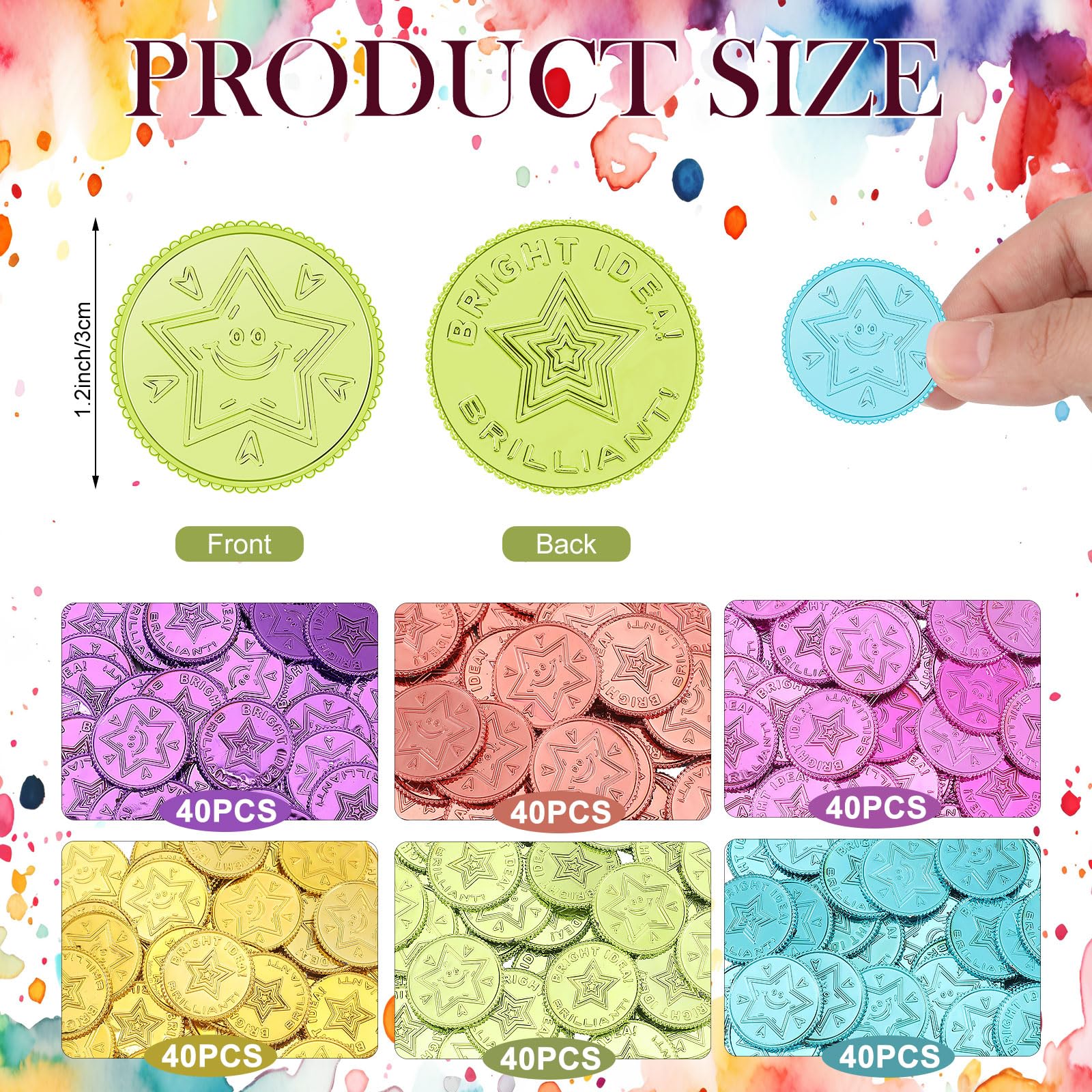 Tondiamo Lot de 240 jetons de récompense pour enfants en vrac - Idée lumineuse - Jetons en plastique coloré double face pour salle de classe, école, étudiant - Fournitures de fête