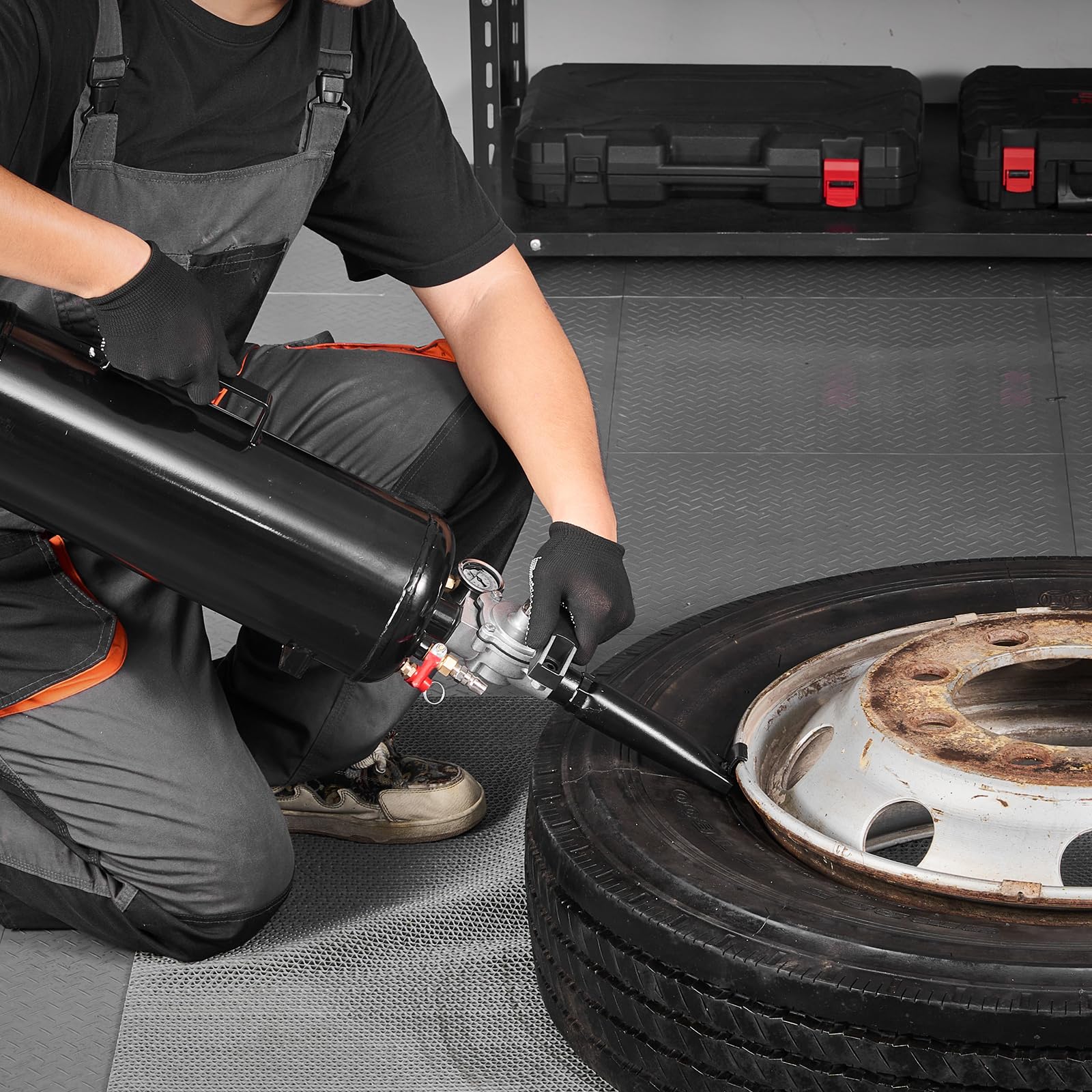 VEVOR Booster de Pneu 8 L, Canon à Air Portable, avec Pression de Service 0,6-0,8 MPa, Gonfleur Pneumatique de Pneu, pour Voiture, SUV Compact, Camionnette, Vélo Électrique, Camping-car, VTT, Noir