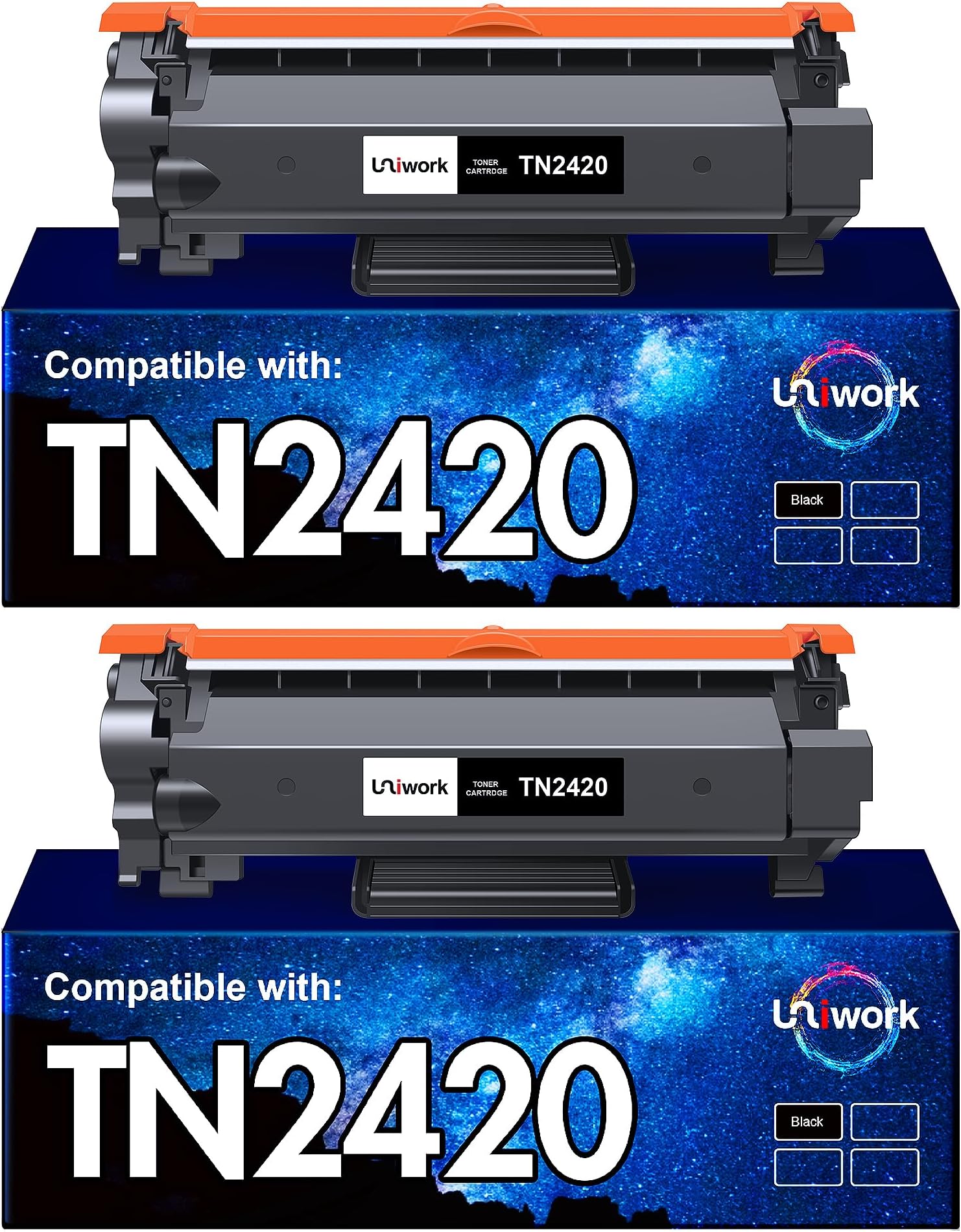 Uniwork Toner Cartridge Replacement for Brother TN2420 TN2410 Compatible with L2310D L2350DW L2370DN L2375DW L2710DW L2750DW L2710DN L2730DW L2510D L2530DW L2750DW (Black, 2-Pack)