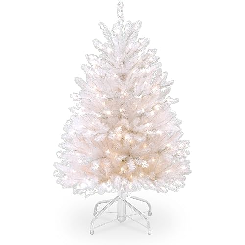 National Tree Company Pre-Lit Artificial Full Christmas Tree, White, Dunhill Fir, White Lights, Includes Stand, 4.5 Feet