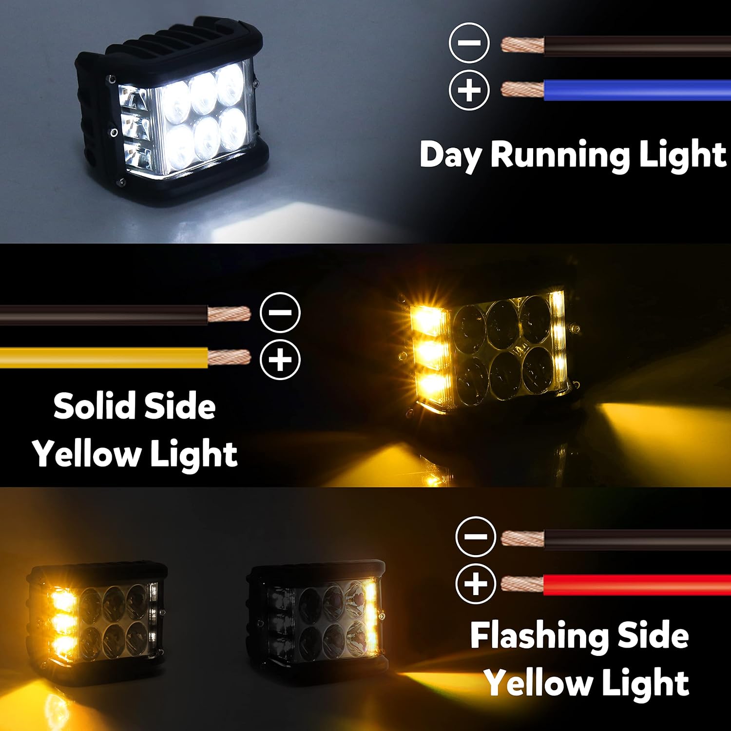 LED Side Shooter Pod Lights, 4 Inch Off Road Work Lights with White DRL & Yellow Flash LED Cubes for 4x4 Truck ATV SUV UTV Tractor Plow