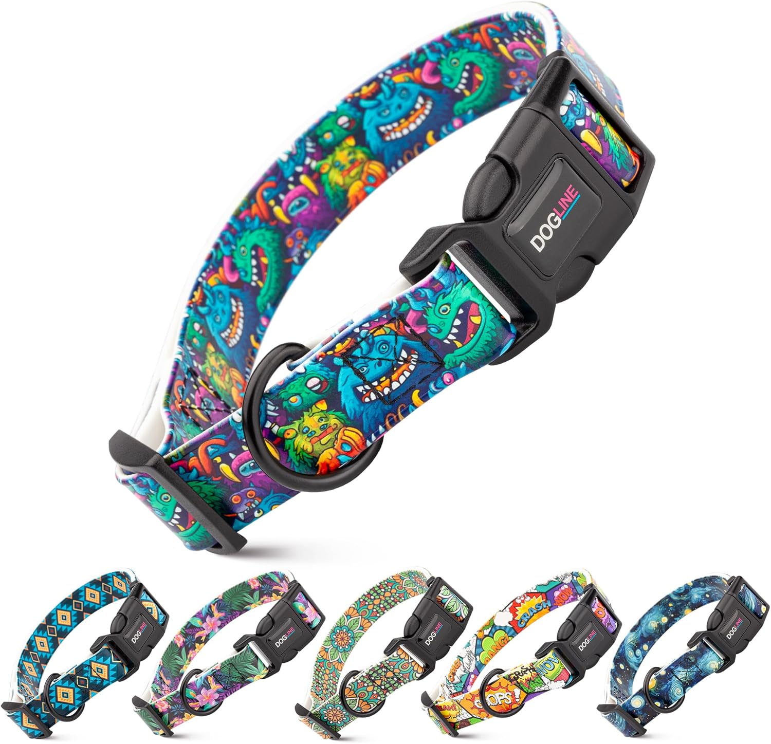 DOGLINE Biothane Waterproof Quick Release Dog Collars - Strong Collar, Odor-Proof, Easy to Care, Fits Dog Collars for Medium Dogs (Green Mandala, 3/4" W by 12-19" L)