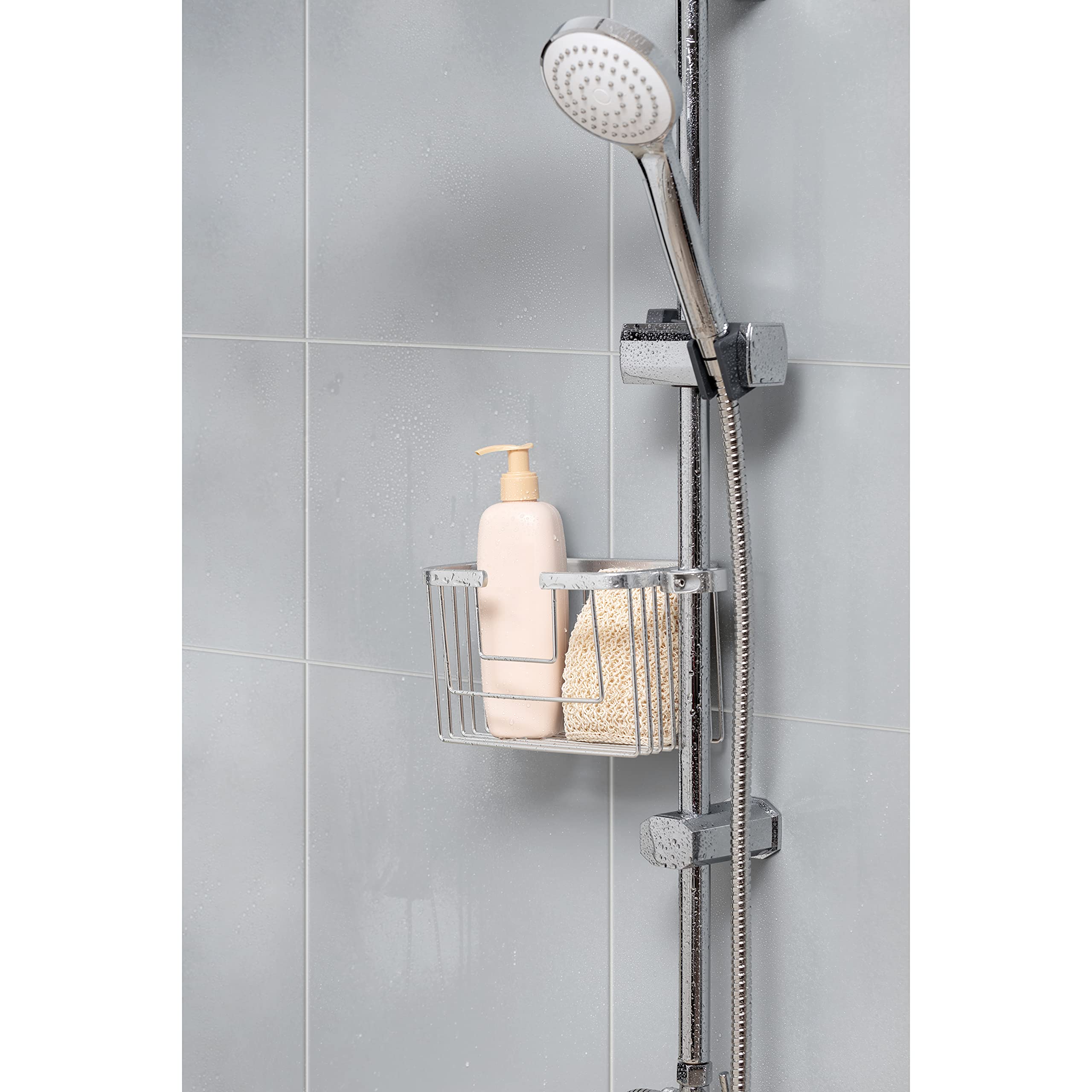 TATAY Wieszak Prysznicowy na Drążek z Aluminium, 12,5x11,5x24 cm | Wieszak do Domu | Udźwig 3 kg | Montaż bez Wiercenia | Odporność na Wilgoć/Korozję | Koszyk Prysznicowy do Zawieszenia