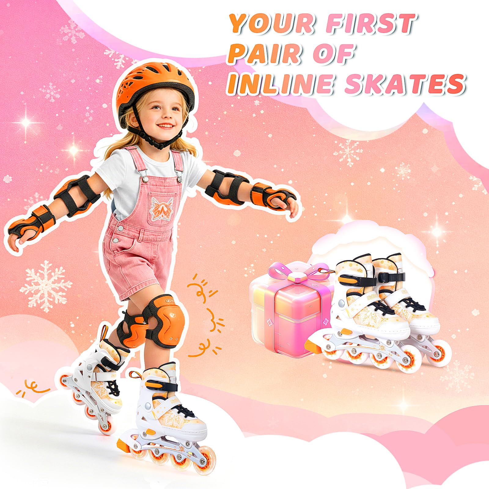 Nattork Patines en línea ajustables, copos de nieve para niñas y niños, patines de ruedas seguros y cómodos para principiantes