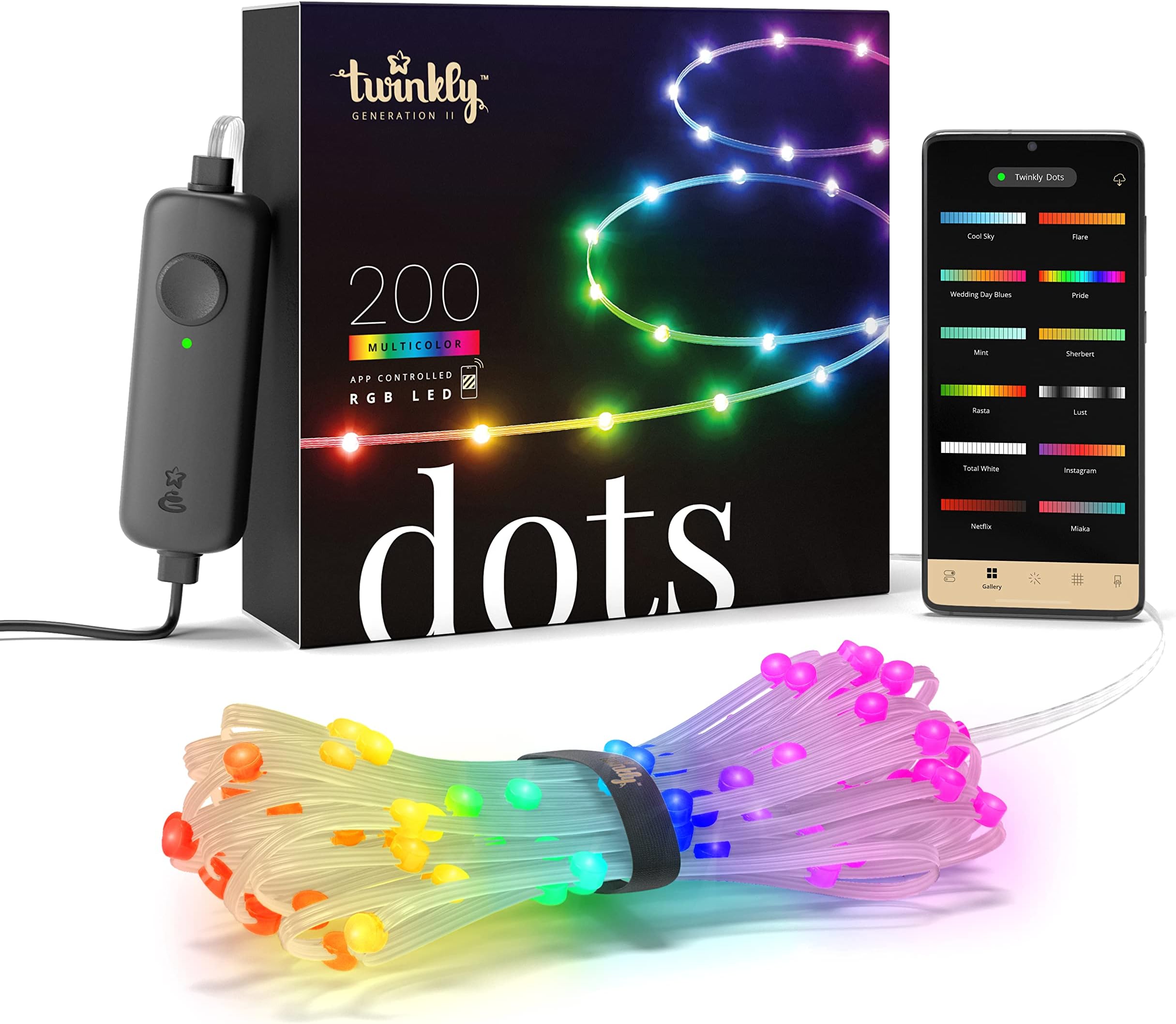Twinkly Dots – App-Controlled Flexible LED Light String with 200 RGB (16 Million Colors) LEDs. 10 m. Transparent Wire. Indoor and Outdoor Smart Home Lighting Decoration