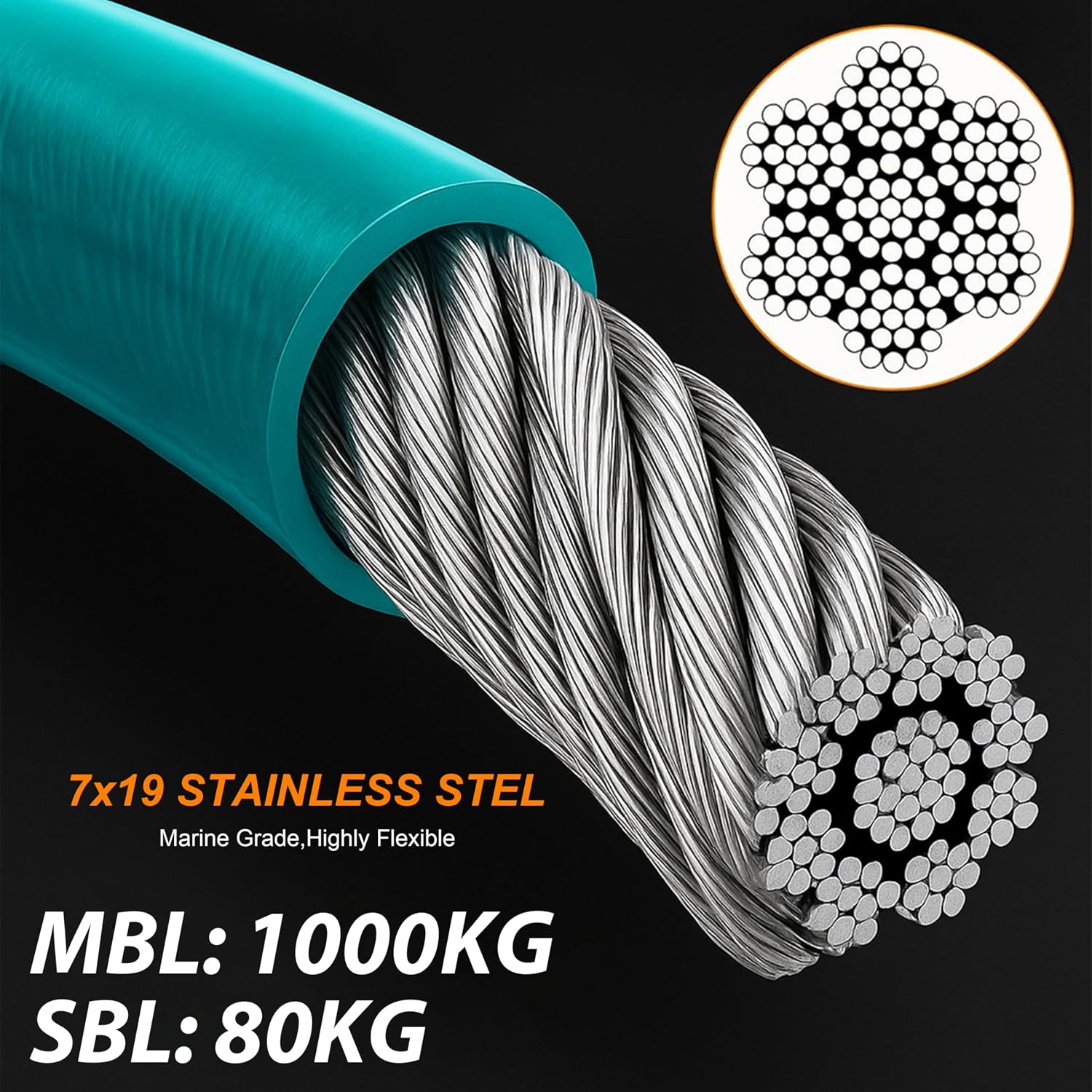 Heavy Duty Dog Tie Out Cable for Medium & Large Dogs up to 250lbs, 10/20/30/50/70/100ft Strong Steel Pet Leash for Outdoor Yard, Camping & Training (Teal, 50FT)