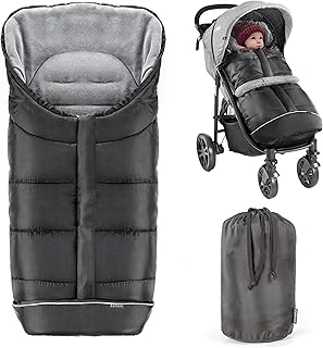 Fußsack für Joie Buggy Sportwagen (passend für Litetrax, Mytrax, Chrome) - Winterfußsack für Kinderwagen, mit Reflektor, Kapuzenfunktion & Tasche - Schwarz