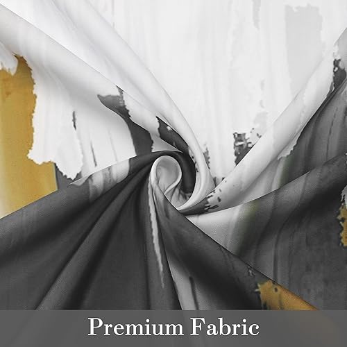 Miniatura 2 de MitoVilla Juego de 4 piezas de baño gris degradado con cortina de ducha y alfombras, juegos de cortinas de ducha de pintura al óleo con alfombras