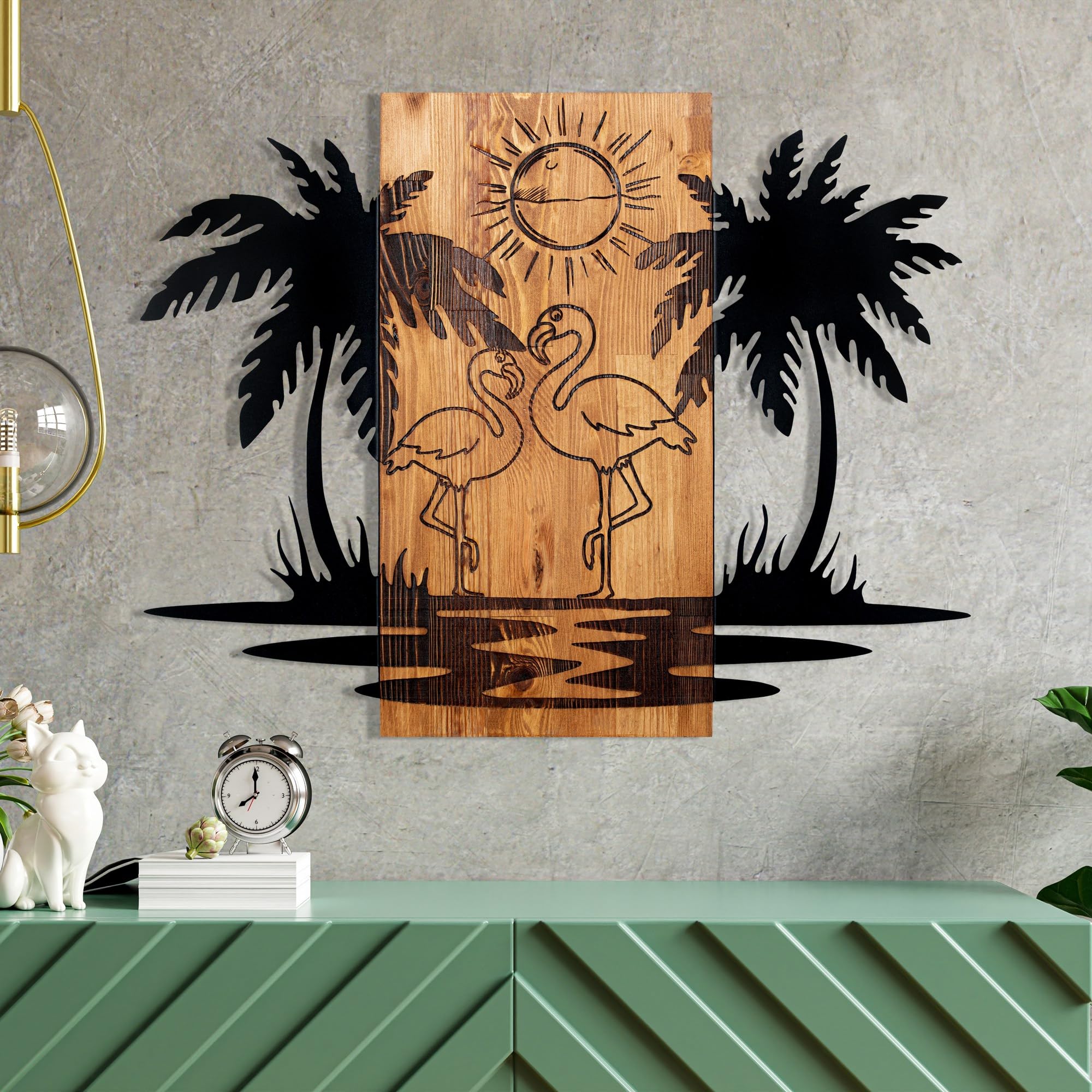 Elegant Decorative Wooden Wall Accessory, Black & Walnut, 74 x 57.5 cm, 100% Metal Frame (1.2 mm) & Solid Wood (3 cm), Perfect for Modern Decor