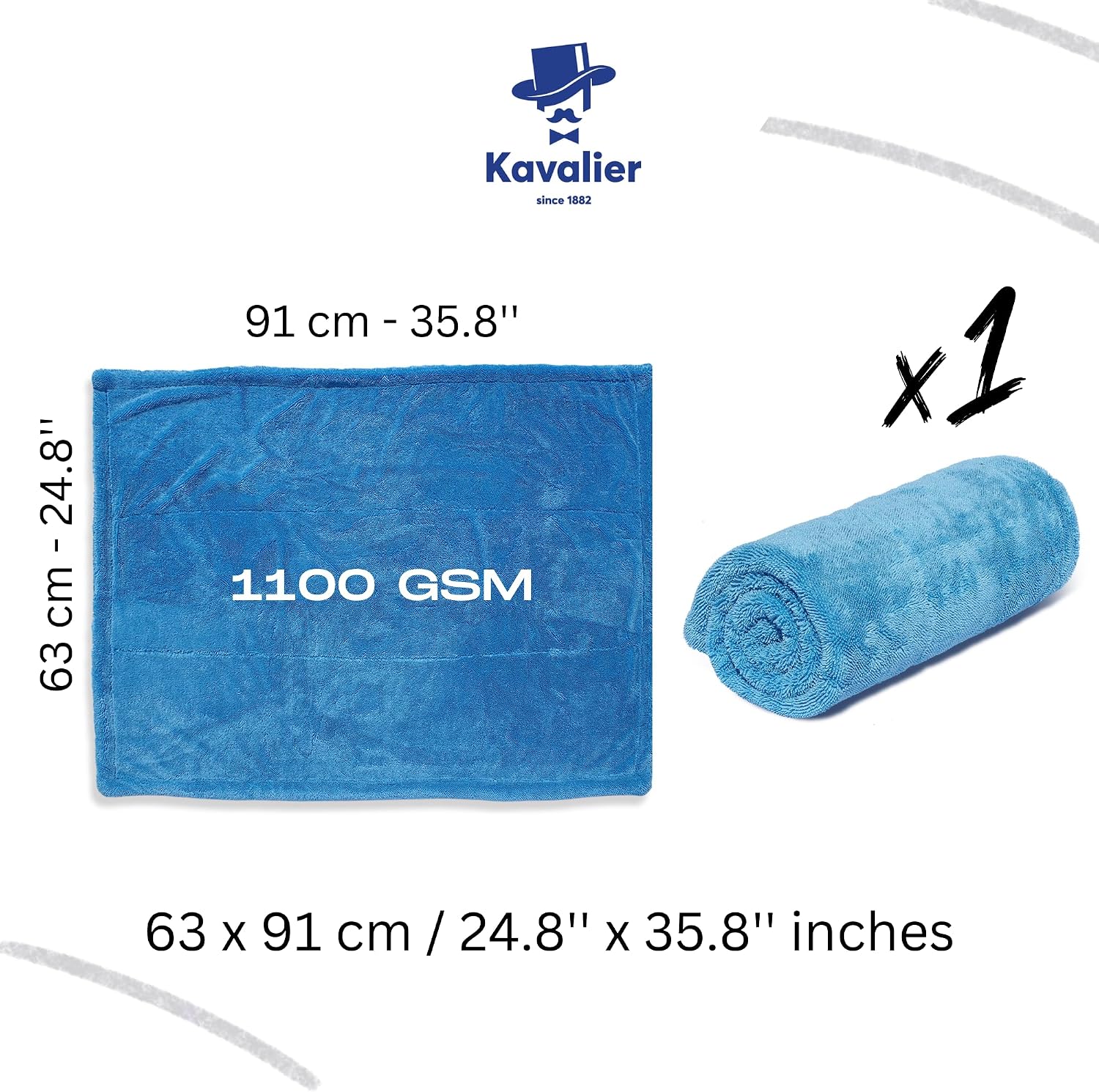 Kavalier ProClean Hydro Hero - 1100 GSM Microfiber Towel – 24x35.8'' - High Car Detailing Efficiency - Blue