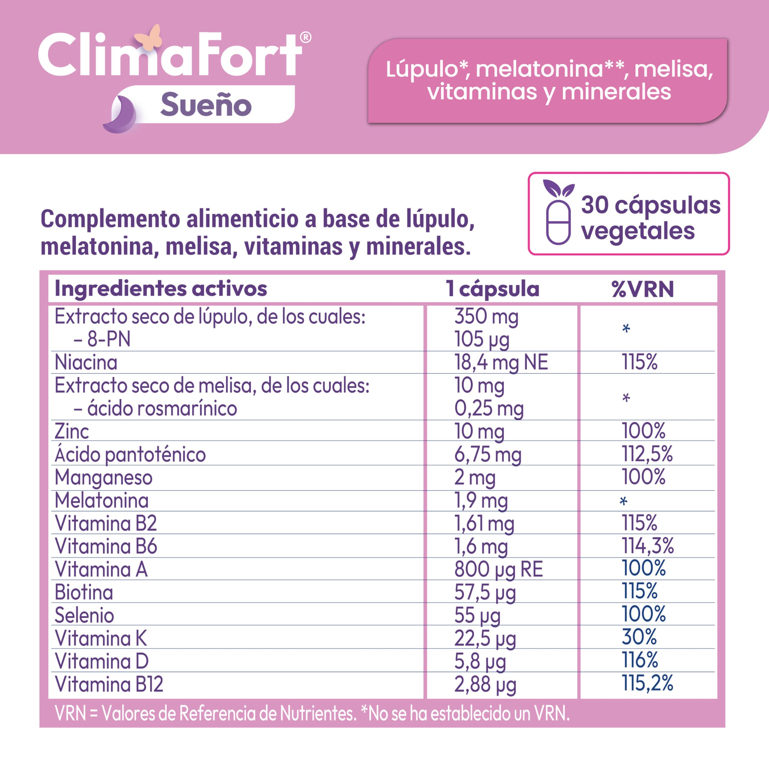 [Pack de 2] ClimaFort Sueño | Alivia Sofocos, Insomnio y Síntomas de Premenopausia y Menopausia | Lúpulo, Melatonina, Vitaminas, Minerales | 2 meses de Tratamiento | 1 Cápsula al día