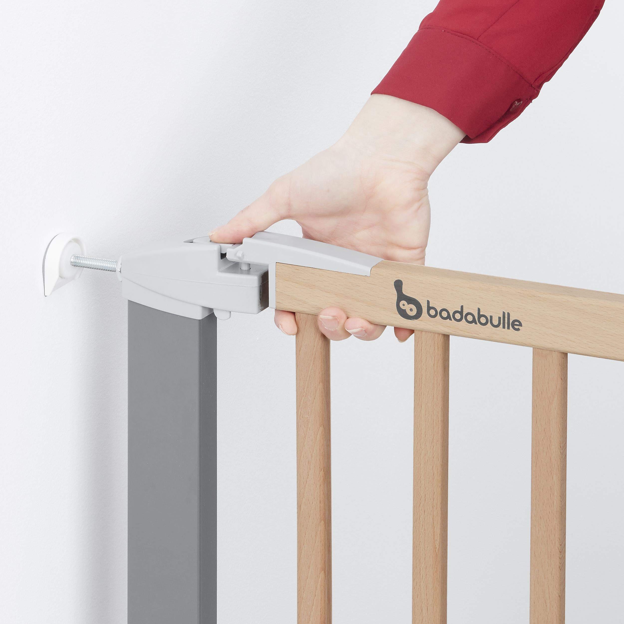 Badabulle Barrière de Sécurité Safe & Lock Bois Métal + 1 Extension de 7 cm - pour Ouverture de 81,5 À 88,5 cm