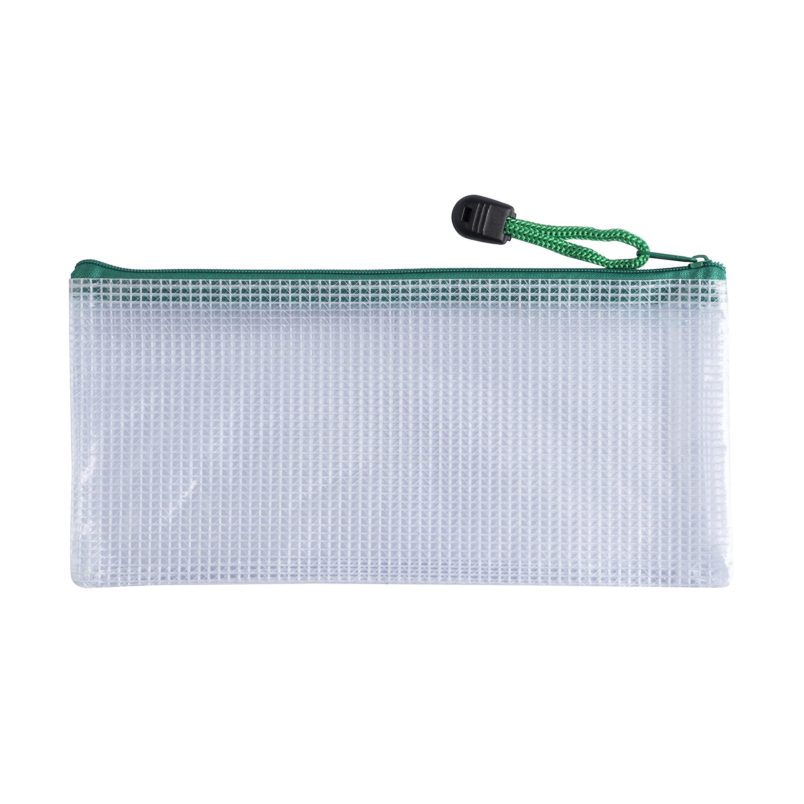 Pack of 12 DL Green PVC Mesh Zip Bags