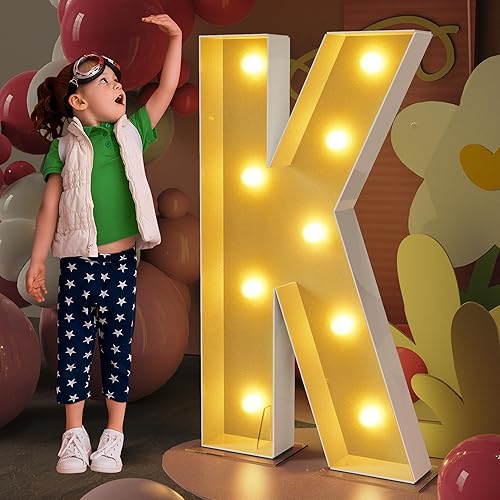 Asee'm Letras iluminadas de marquesina de 4 pies, marco de mosaico de letra K precortada, decoración de tablero de espuma grande para fiesta,