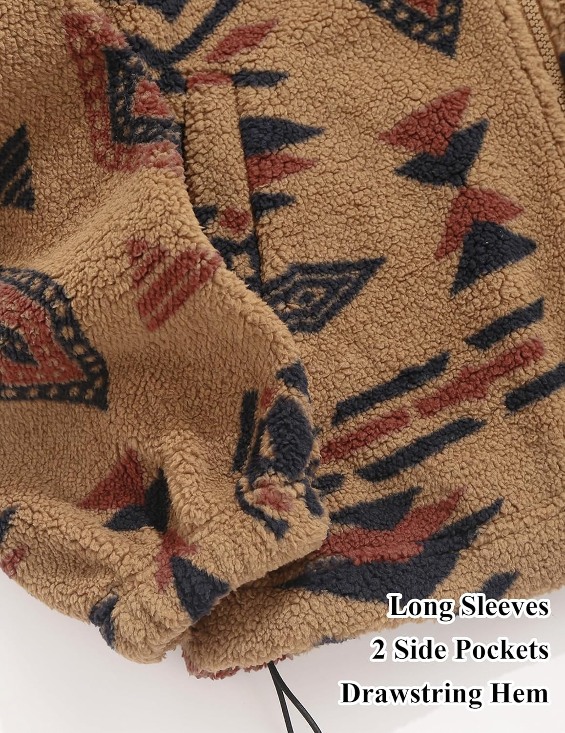 ZAFUL Women's Long Sleeve Zip Up Coat Faux Fur Ethnic Aztec Print Fall Jacket with Pocket Teddy Cropped Oversized Outwear - Image 5