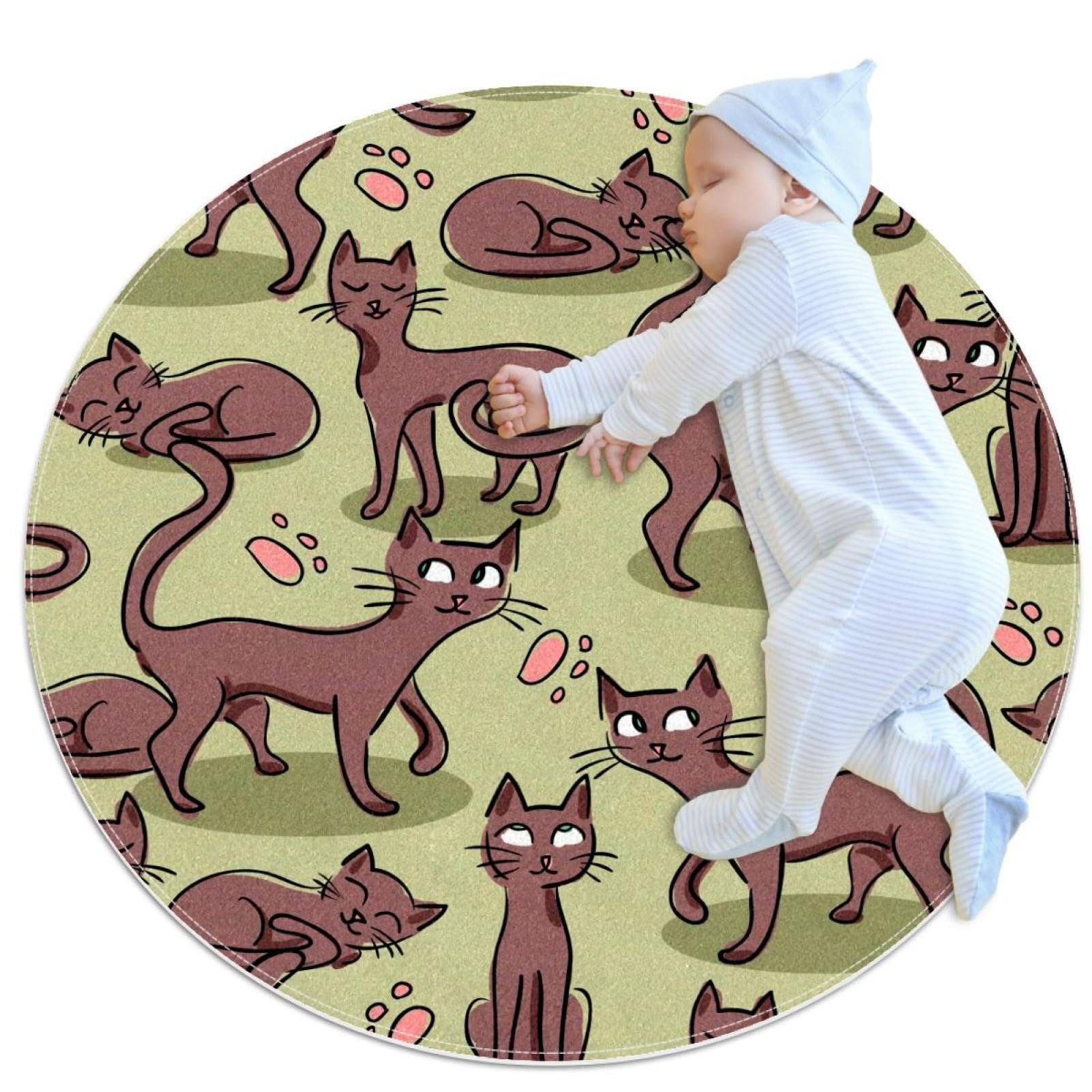 Tapis de salle de bain chat endormi rond pour chambre et espace canapé